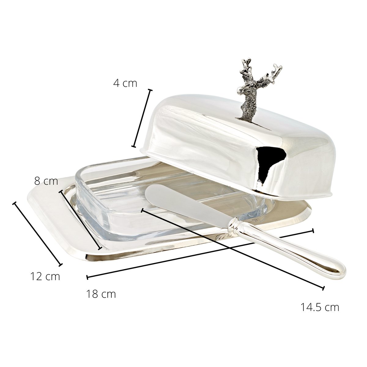 Silver steel butter dish with knife, 18 cm - Stag