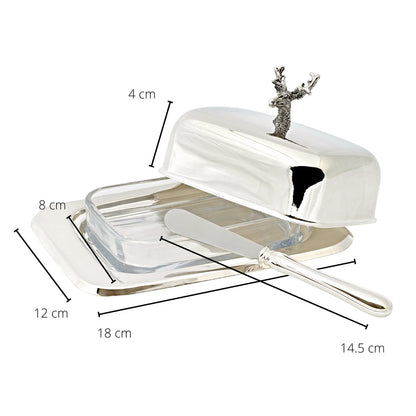 Silver steel butter dish with knife, 18 cm - Stag