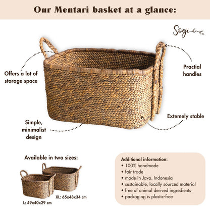 Woven square laundry basket 49×40 cm – beige & brown, 29 cm tall