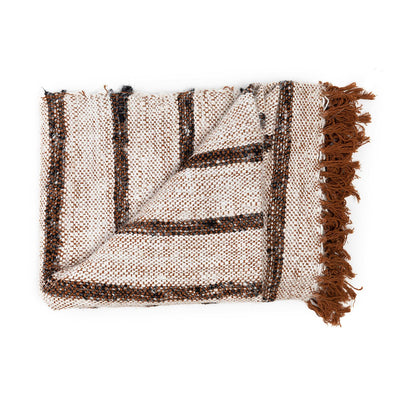 Cotton plaid throw 130×170 – cream, charcoal, handwoven