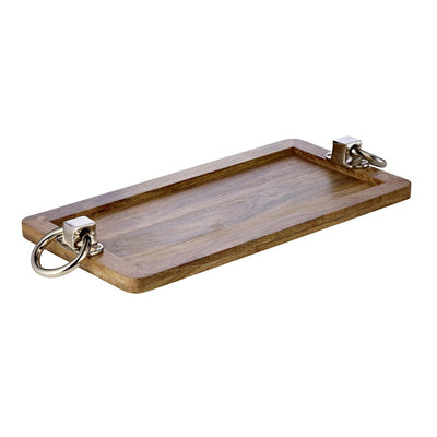 Mango wood tray 60×20cm, nickel-plated handles