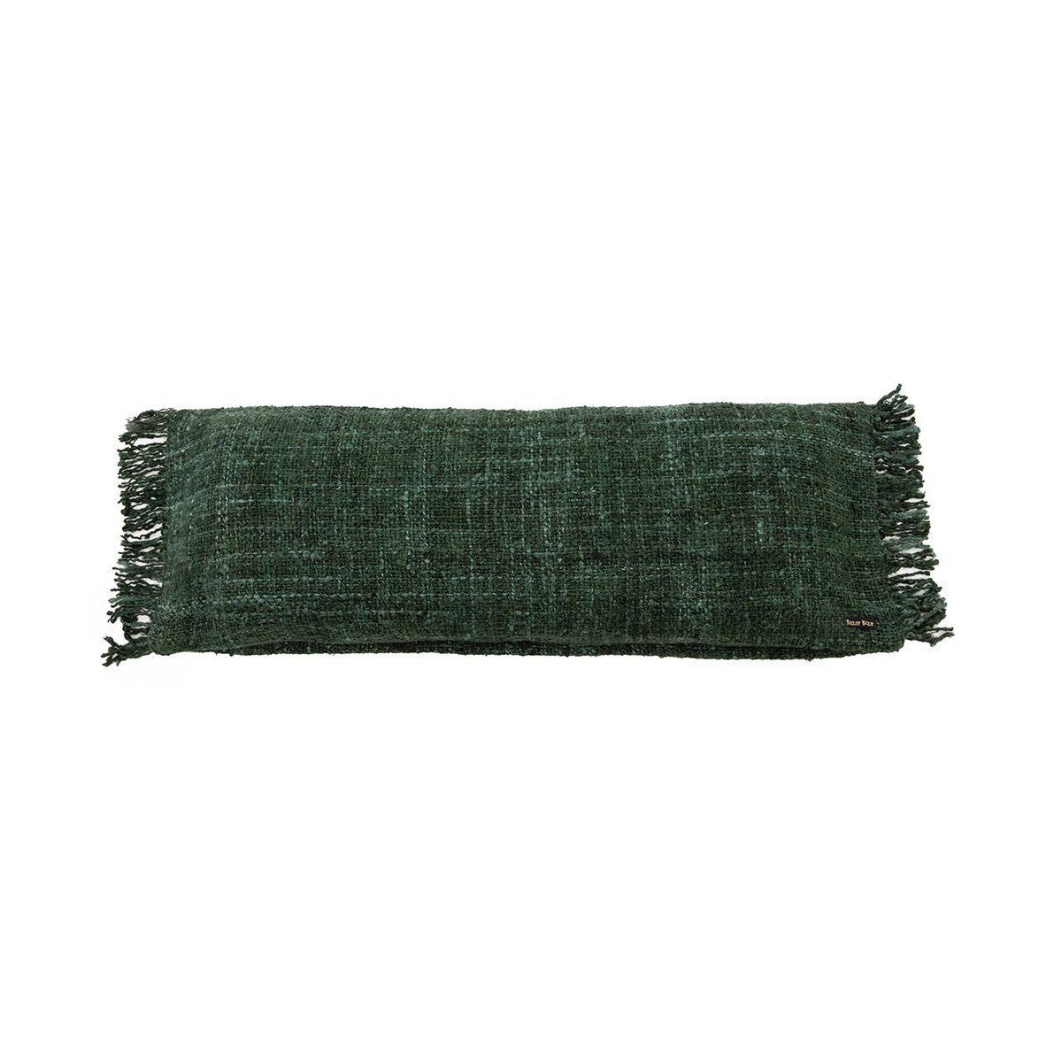 Håndfarvet lændepude i bomuld, skovgrøn - 35×100cm