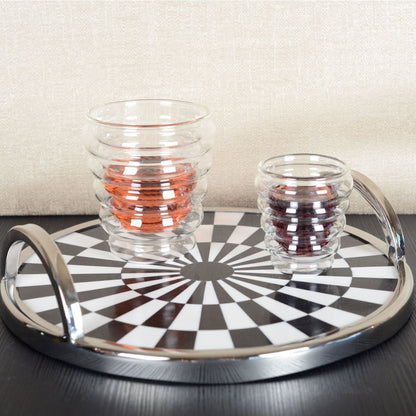 Steel tray, black and white tile pattern, 28×28cm