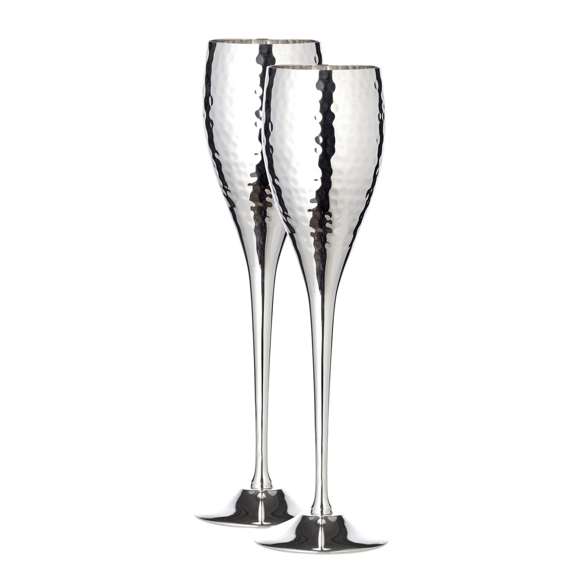 Silver-plated champagne flutes Dodo, set of 2, hammered, H 23 cm
