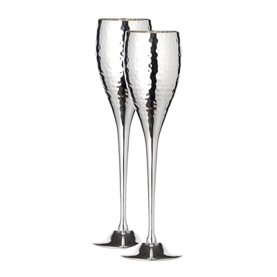 Silver-plated champagne flutes Dodo, set of 2, hammered, H 23 cm