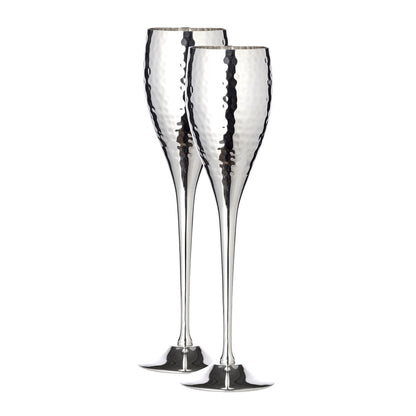 Silver-plated champagne flutes Dodo, set of 2, hammered, H 23 cm