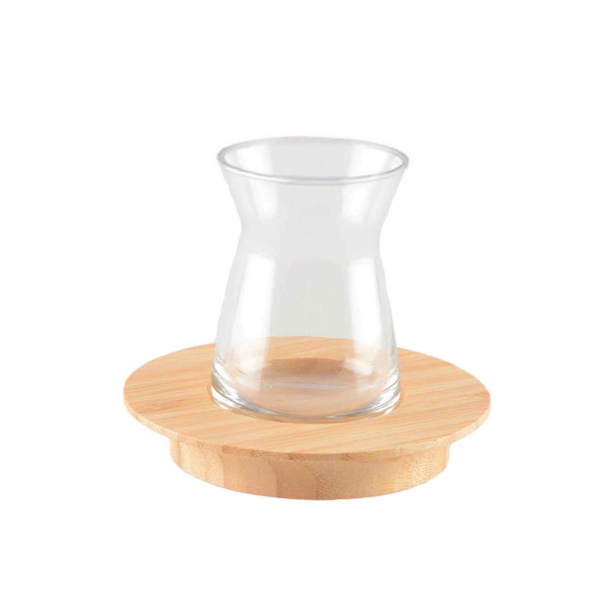 Glass tea cups with wooden saucers, set of 6