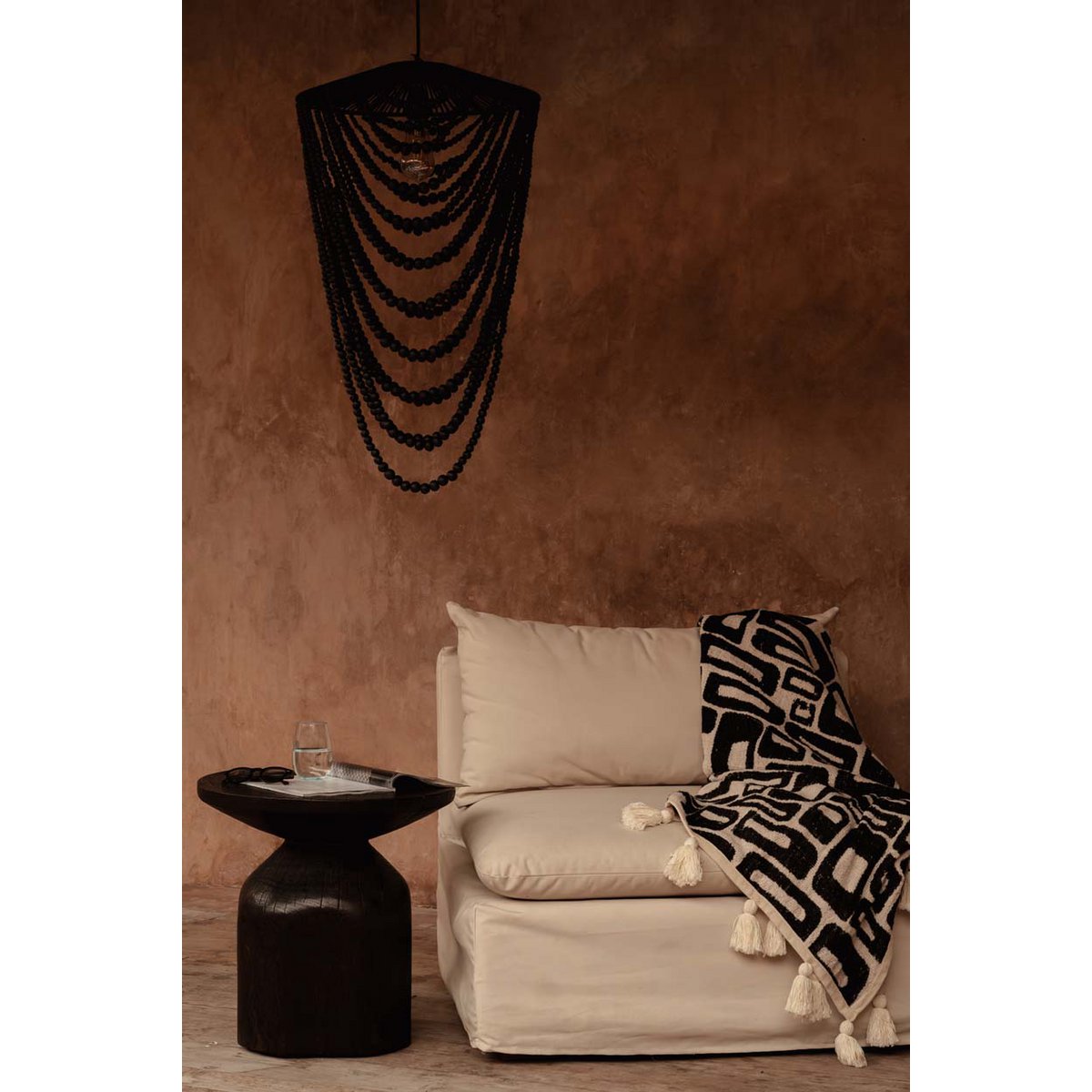 Cotton bed throw, 240×128 cm - Aztec natural black