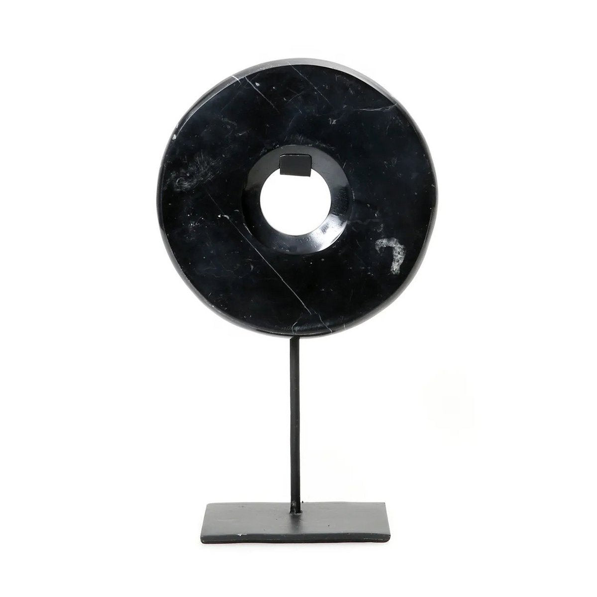 Black marble disc on stand - M