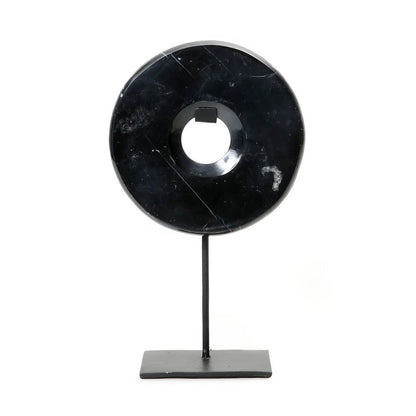 Black marble disc on stand - M