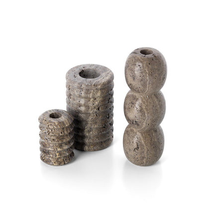 Travertine Ripple taper candle holder, small - hand-carved