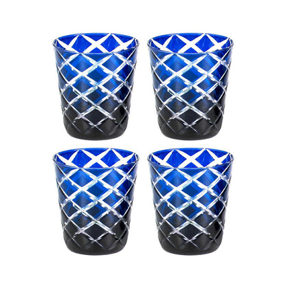 Hand-cut Dio glasses, blue & red, set of 4 - 10 cm