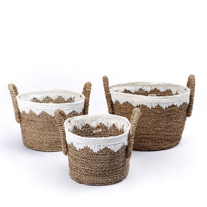 Round seagrass basket WAIGEO M – 40 × 25 cm, white cord detail