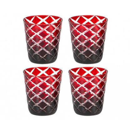 Hand-cut Dio glasses, blue & red, set of 4 - 10 cm