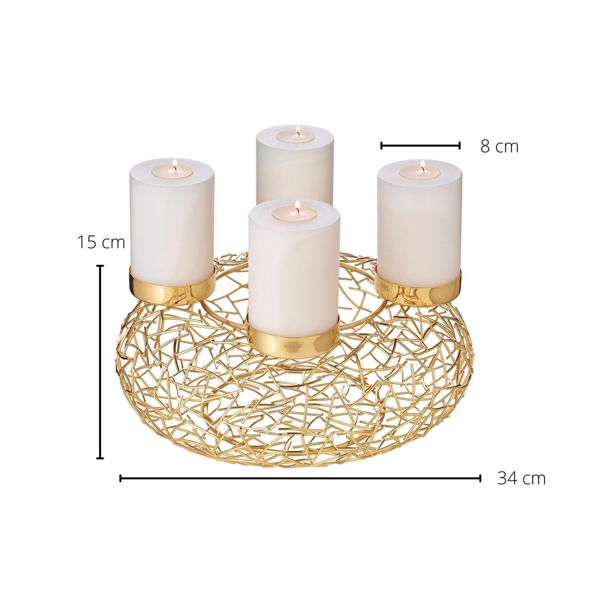 Adventskrans i metal 34 cm, guld finish - Milano
