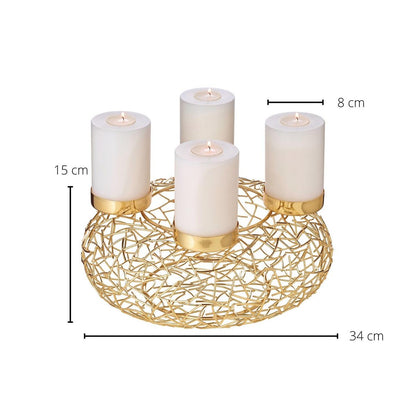 Adventskrans i metal 34 cm, guld finish - Milano