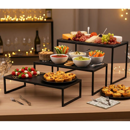 Black metal buffet stand set of 3 - rectangular