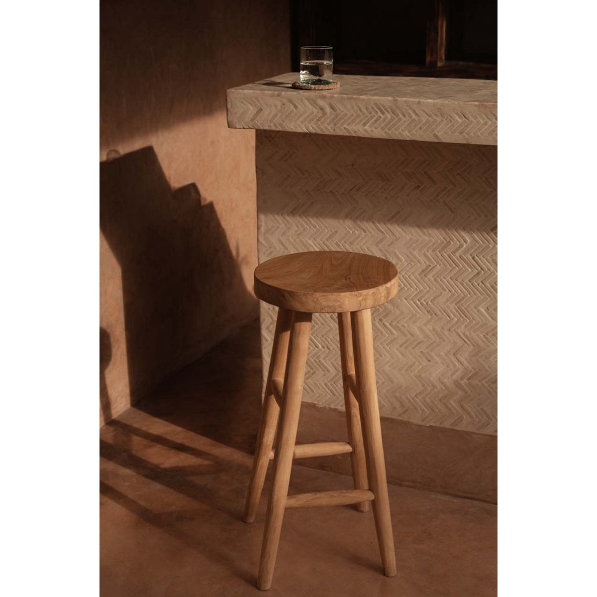 Teak bar stool with four-leg base - 75 cm