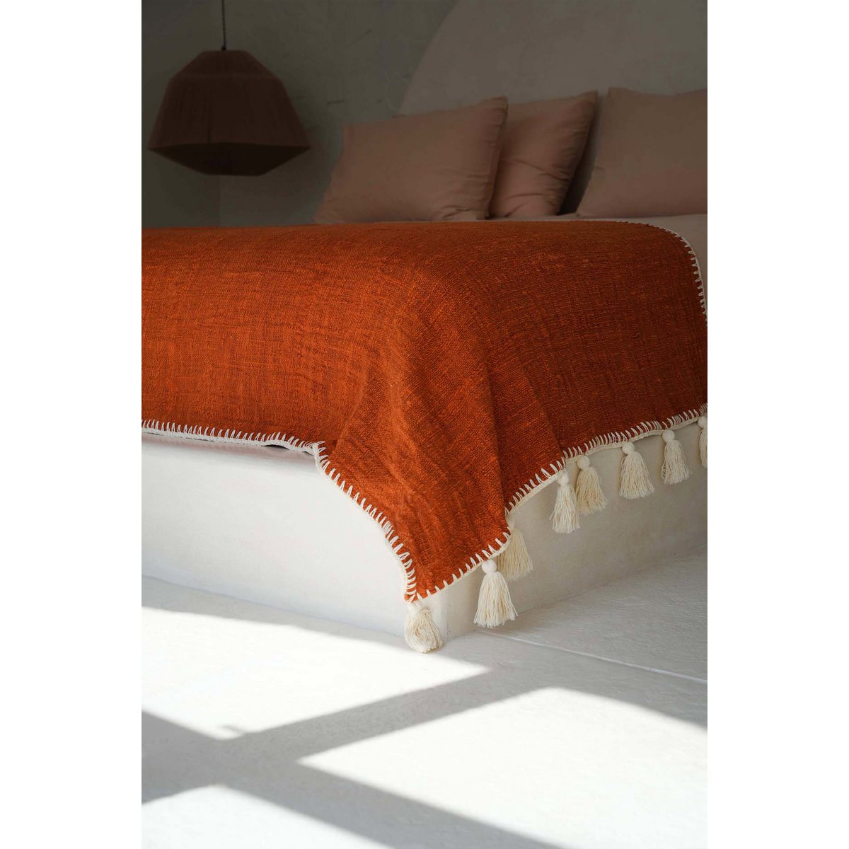 Cotton bed throw, terracotta - 246×126 cm