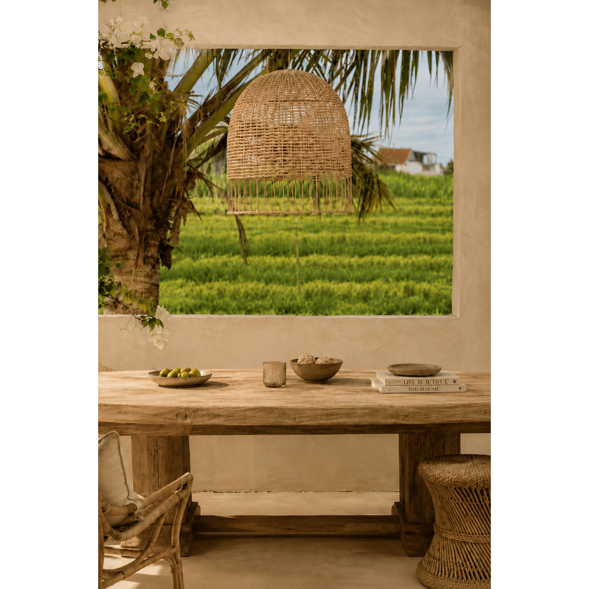 Rattan pendant light 50×55 cm - natural finish