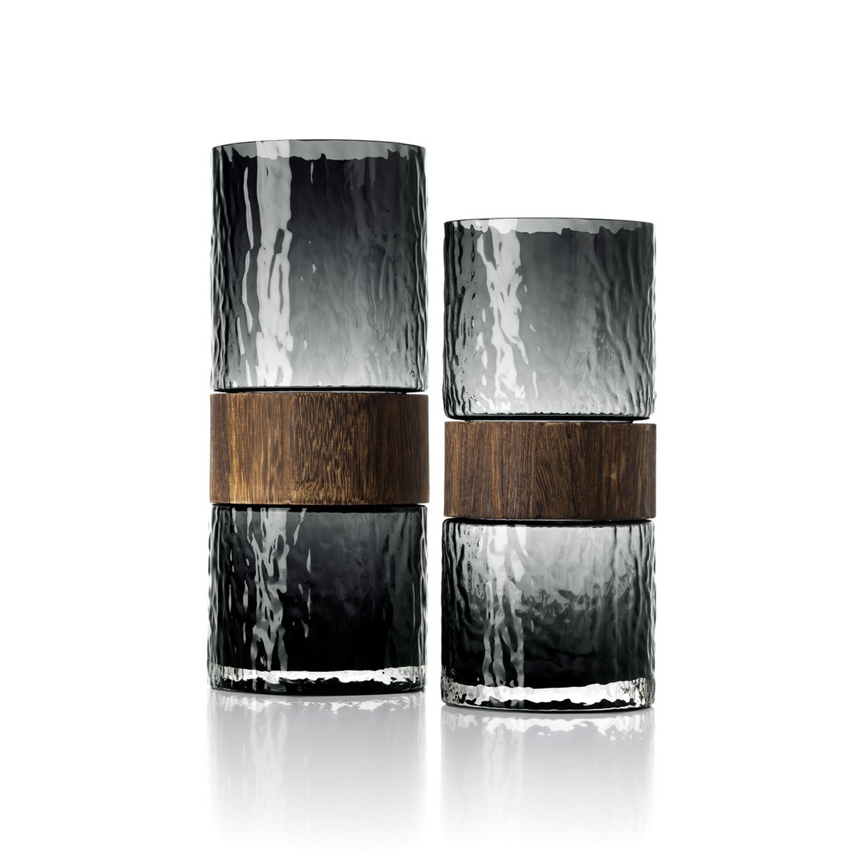 Vase aus Glas & Holz, Dunkelgrau - Mittel