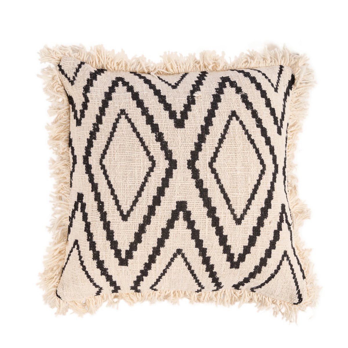 Natural black cotton cushion cover 50×50 cm - diamond pattern