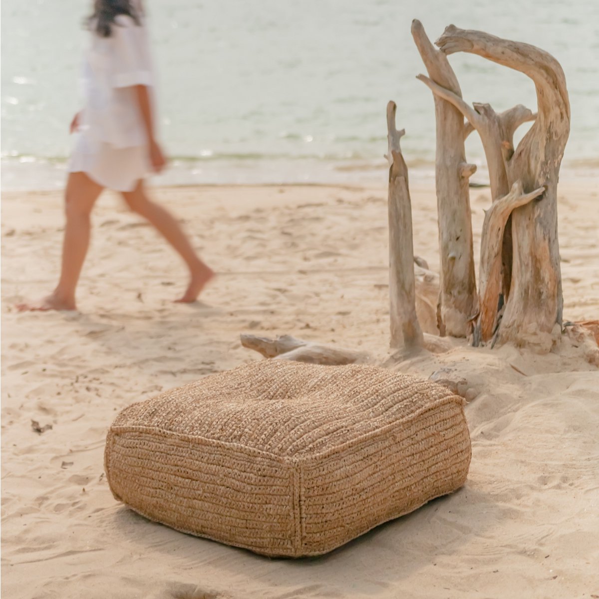 Raffia pouf PADAR 55 × 55 cm - coconut fiber & cotton