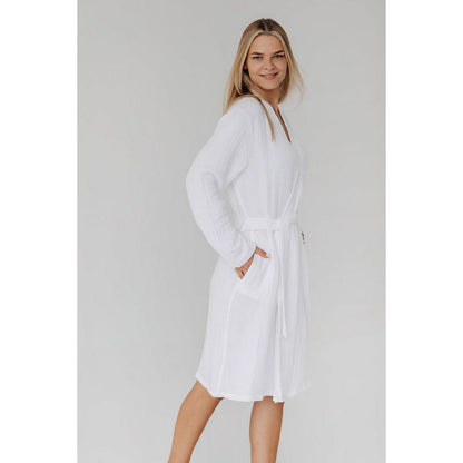 Cotton bamboo muslin bathrobe - white (S)