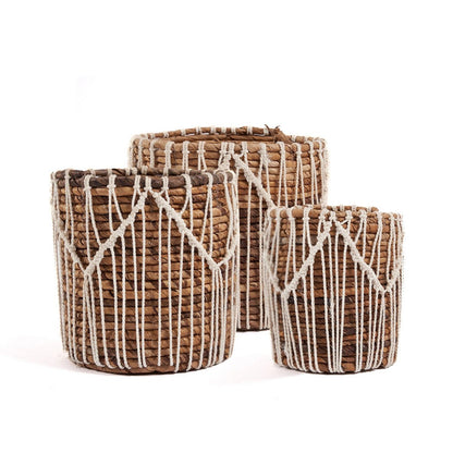 Makramee-Aufbewahrungskorb aus Baumwolle 20 × 20 cm – Naturweiß, zylindrisch