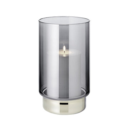 Hand-blown dark glass lantern Isla, 21cm - platinum edge