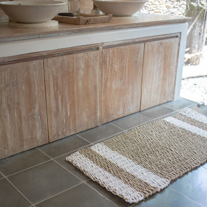 Gestreifter Seegrasteppich 120×60 cm – Beige und Weiß, Sewu