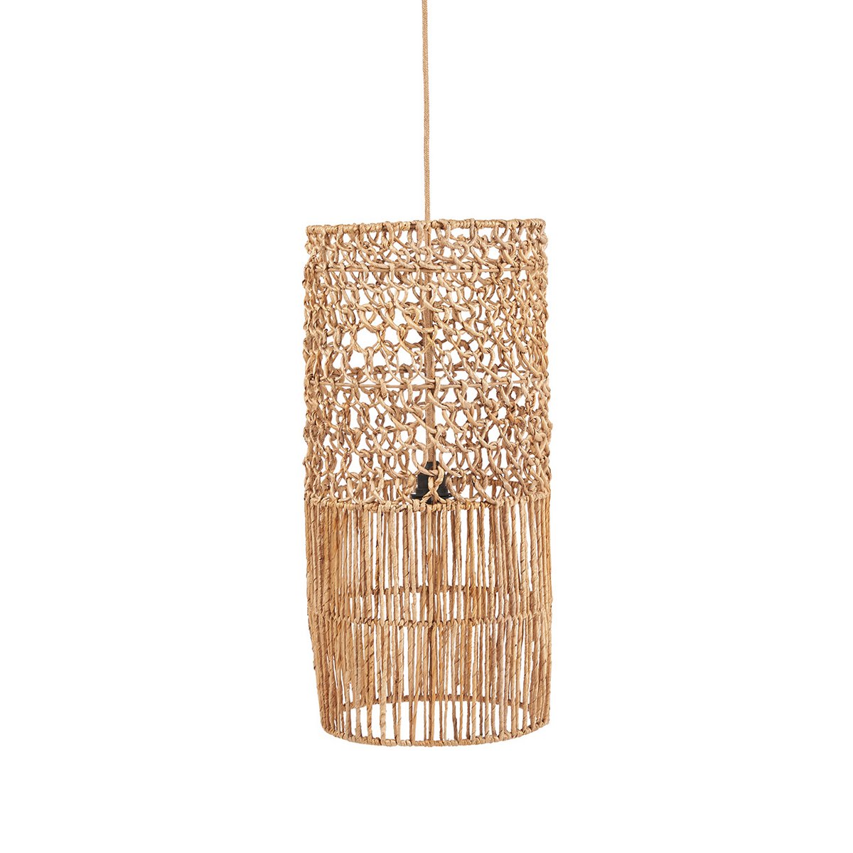 Palmblad pendellampe 32×67 cm - åbent vævet, håndlavet