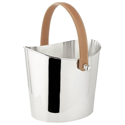 Nickel-plated champagne cooler Gilbert – leather handle, 23 cm