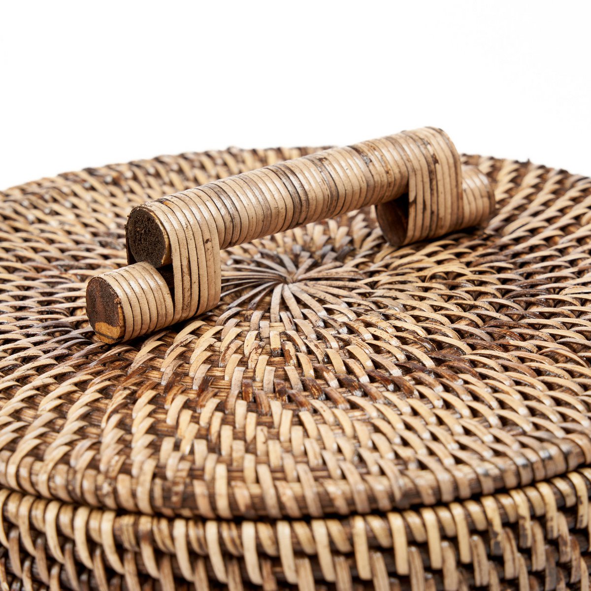Rattan storage bin, low - Natural brown