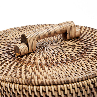Rattan storage bin, low - Natural brown