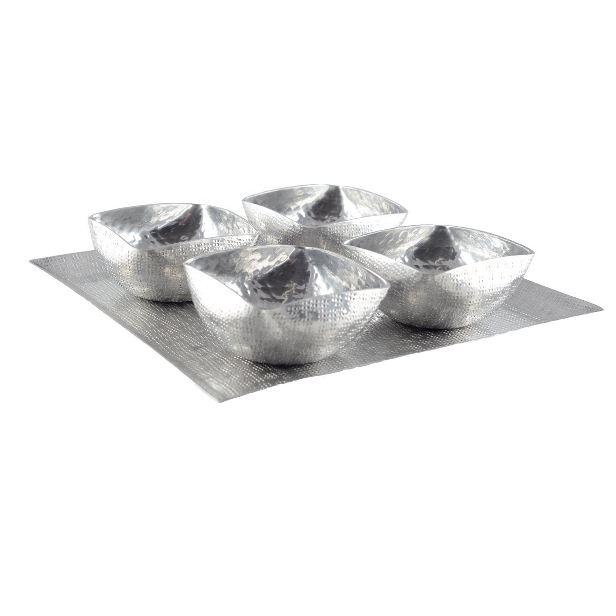 Aluminum aperitif set, 4 cups on platform - silver