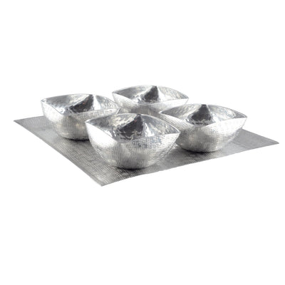 Aluminum aperitif set, 4 cups on platform - silver
