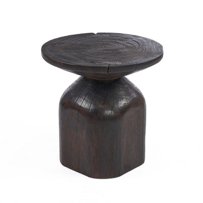 Wood side table, dark walnut, 50 cm - drum form