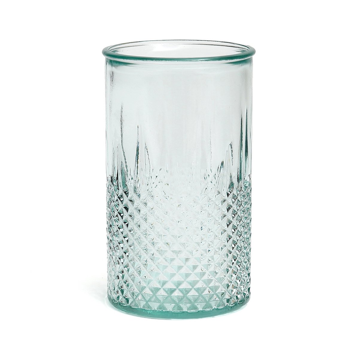 Trinkglas aus recyceltem Glas mit Diamantschliff, blau, mittel