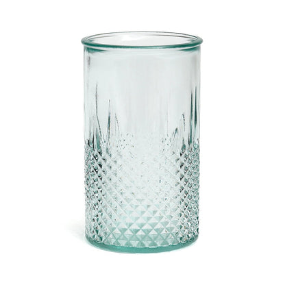 Trinkglas aus recyceltem Glas mit Diamantschliff, blau, mittel