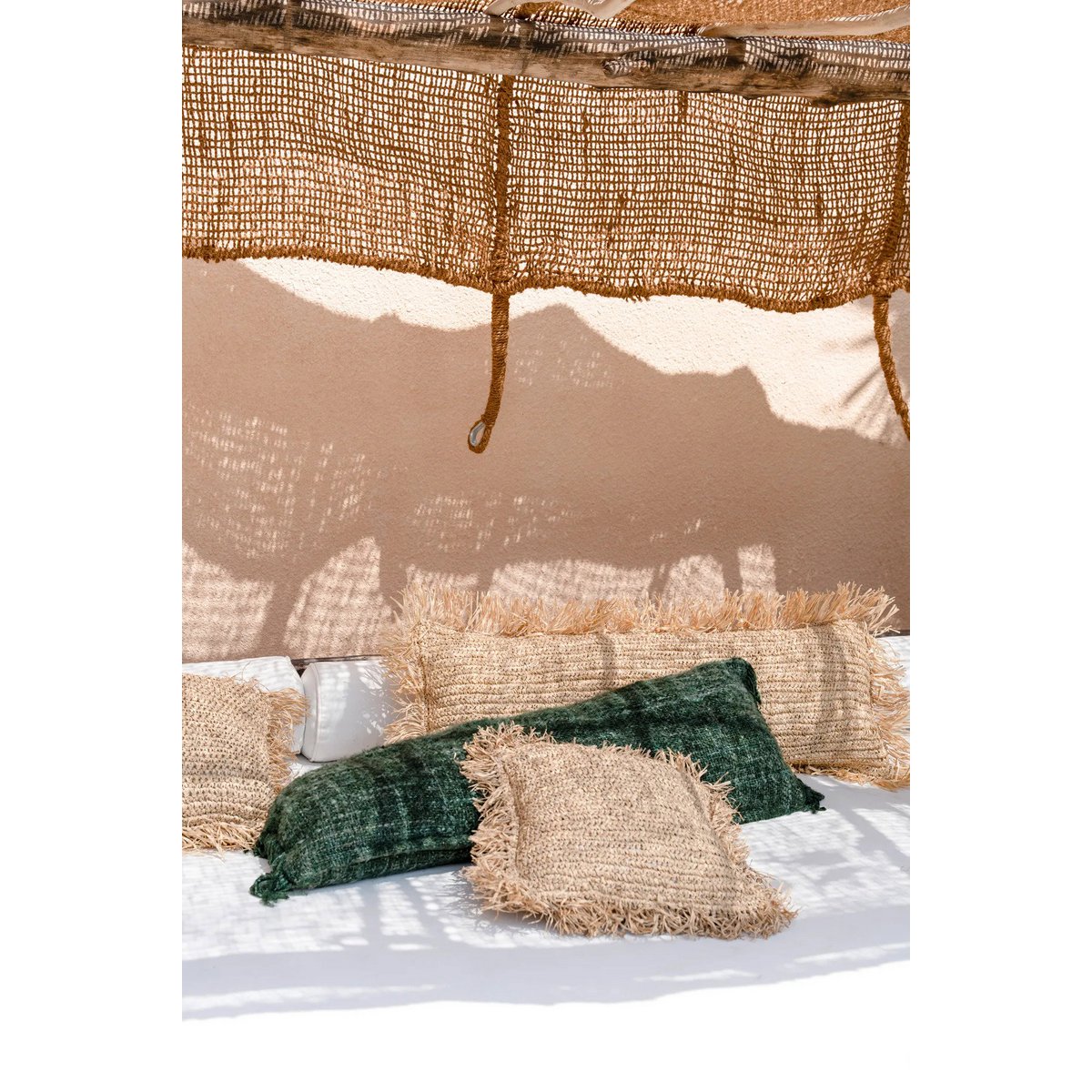 Kissenbezug aus Bast 35×100 cm – handgewebt, naturbeige