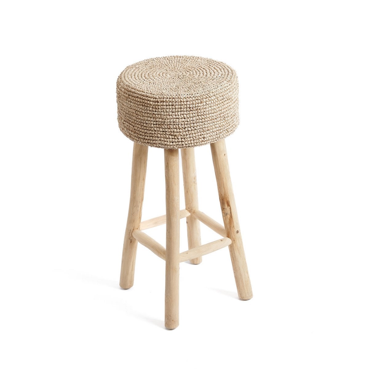 Wood raffia bar stool 75 cm tall - handcrafted in Indonesia