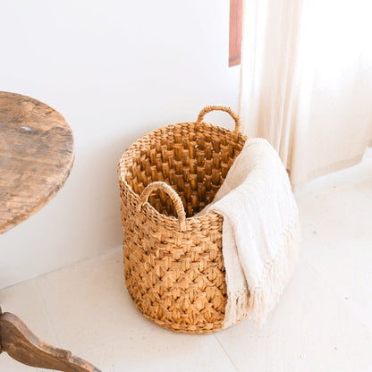 Round woven jute laundry basket Ø40 cm – brown, 45 cm tall
