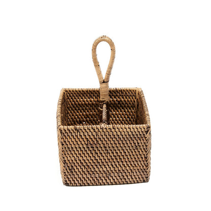 Rattan cutlery caddy, two-part - Natural brown