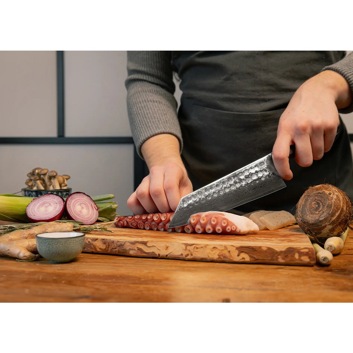Bunka Damascus starter set, 2 knives - paring and santoku