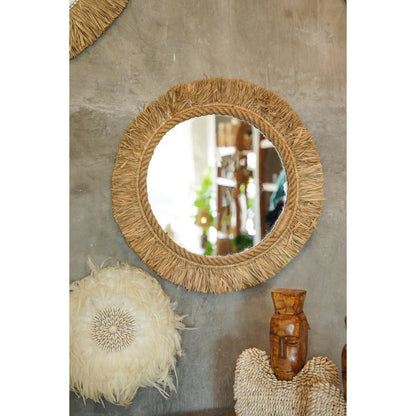 Raffiaspiegel, rund, 60 cm – sonneninspiriertes Design