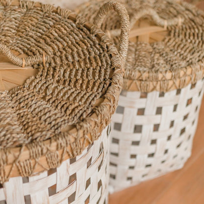 Bamboo & rattan laundry basket IRAYA with lid, 41 cm