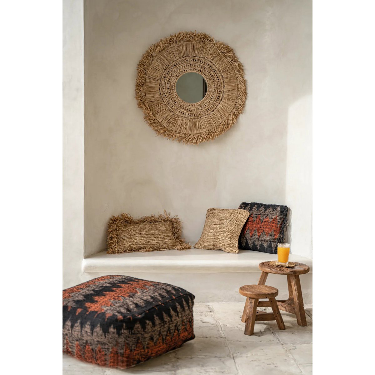 Raffiakissenbezug 30×50 cm – handgewebt, Natur-Beige