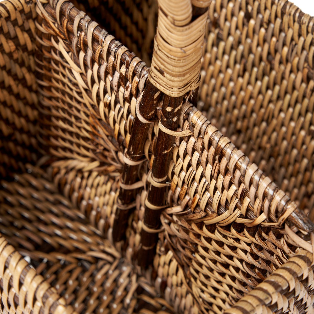Rattan cutlery caddy, two-part - Natural brown
