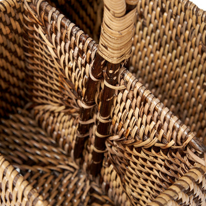 Rattan cutlery caddy, two-part - Natural brown